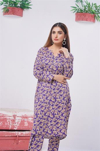Royal Blue & Multicolour Digital Print Winter Collection: Linen Two-piece