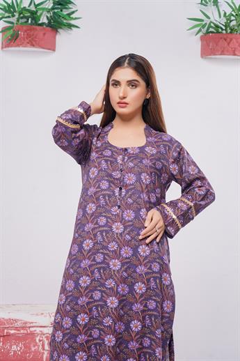 Purple & Multicolour Digital Print Winter Collection:linen Two Piece