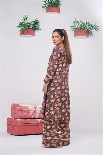 Brown & Multicolour Digital Print Winter Collection: Linen Two-piece