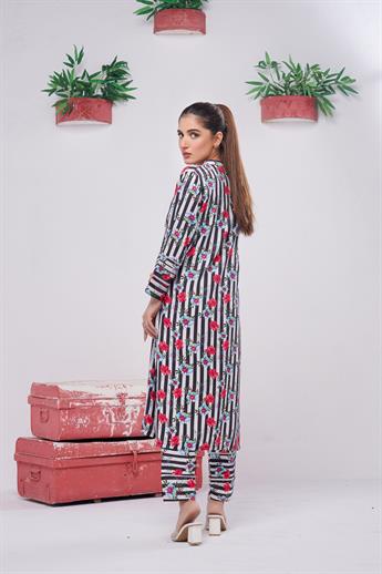 Black & Multicolour Digital Print Winter Collection: Linen Two-piece