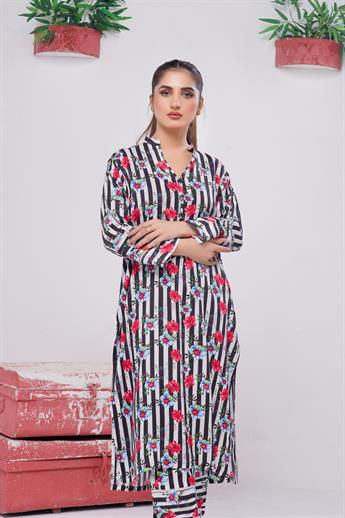 Black & Multicolour Digital Print Winter Collection: Linen Two-piece