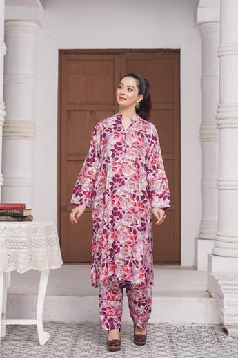 Lilac Digital Print Linen Ladies Readymade