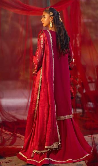 Magenta Pink Sequinned Organza Ladies Readymade