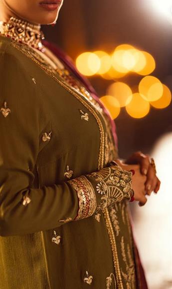 Mehndi Green Sequinned Chiffon Ladies Readymade