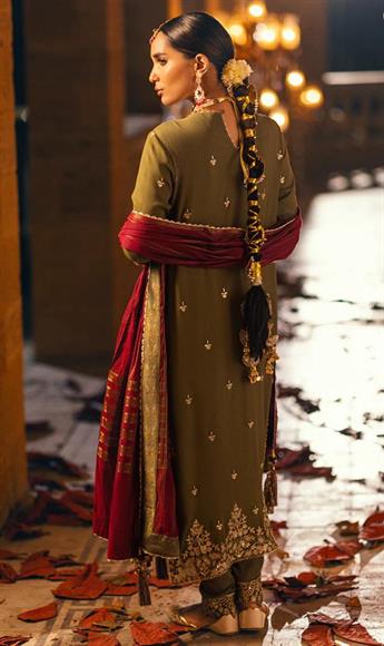 Mehndi Green Sequinned Chiffon Ladies Readymade