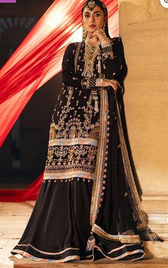Black Sequinned Raw Silk Ladies Readymade
