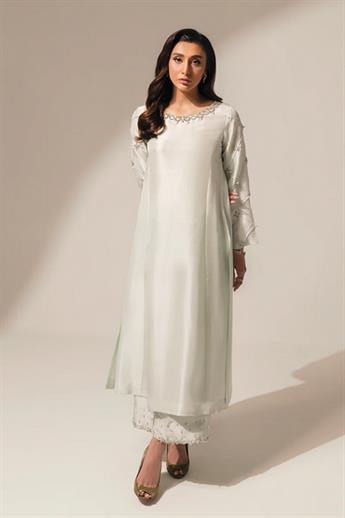Cream Embroidered Raw Silk Ladies Readymade