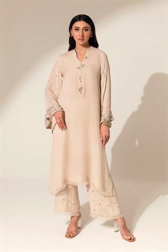 Light Beige Raw Silk Ladies Readymade