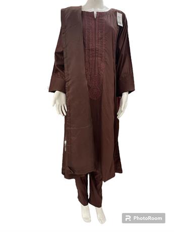 Chocolate Brown Organza Ladies 3 Piece Suit