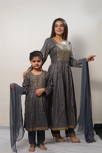 Grey Cotton Maxi Ladies Readymade