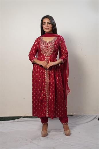 Maroon Cotton Maxi Ladies Readymade