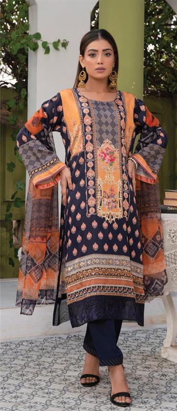Navy & Mustard Raw Silk 3ps Suit
