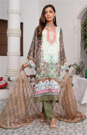Olive Multicolour Raw Silk 3 Piece Suit