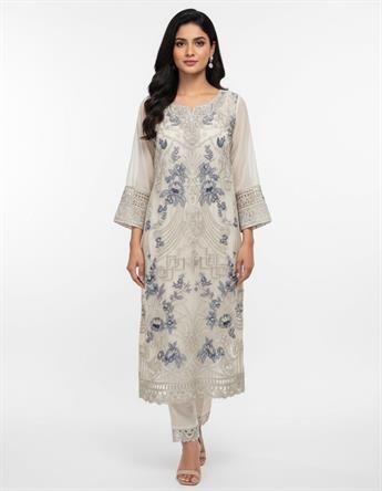  This luxury readymade attire features detailed handwork of thread,dabka and, sequins on the kameez 