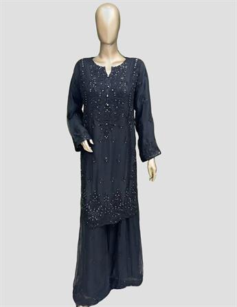 Black Stone Work Chiffon Sharara Ladies Readymade