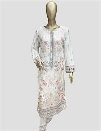 White Sequinned Raw Silk Ladies Readymade