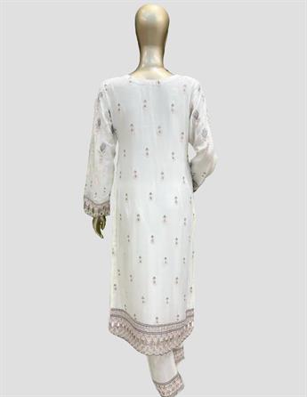 White Sequinned Raw Silk Ladies Readymade