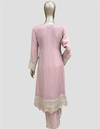 Pink Sequinned Raw Silk Ladies Readymade