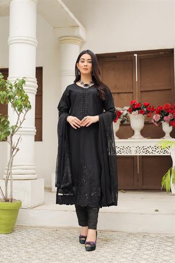Black Sequinned Raw Silk Ladies Readymade