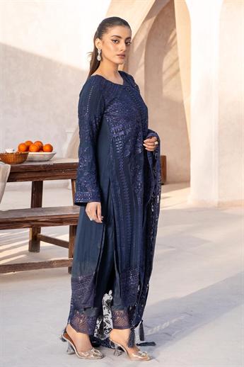 Navy Sequinned Raw Silk Ladies Readymade