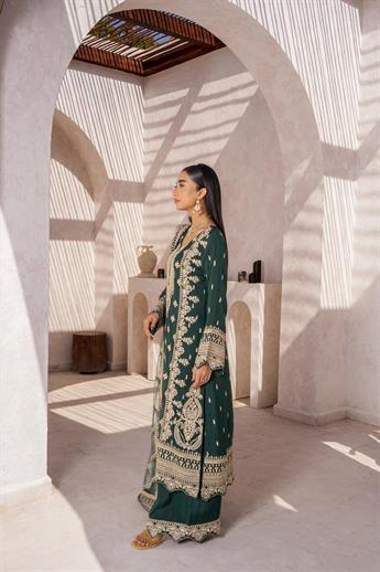 Green Sequinned Raw Silk Ladies Readymade