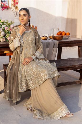 Brown Sequinned Chiffon Peplum Ladies Readymade