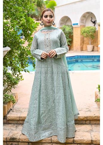 This readymade formal dress emphasizes luxury with sophisticated aesthetics and classic kora dabka w