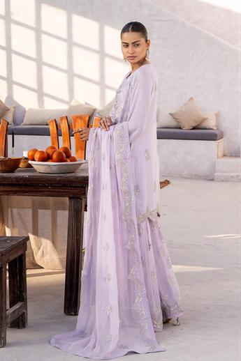 Lilac Embroidered Chiffon 3 Piece Suit