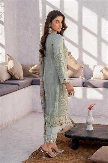 Mint Sequinned Raw Silk Chiffon 3 Piece Suit