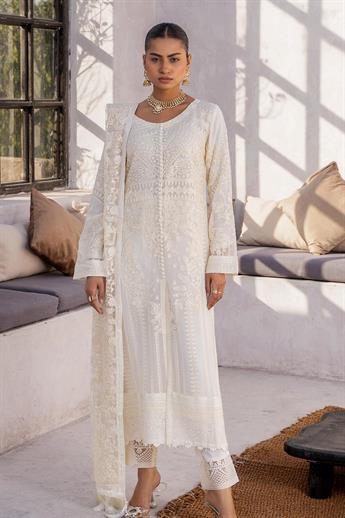 Cream Sequinned Raw Silk Chiffon 3 Piece Suit