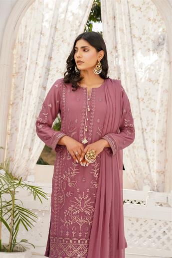 Dark Mauve Sequinned Chiffon 3 Piece Suit