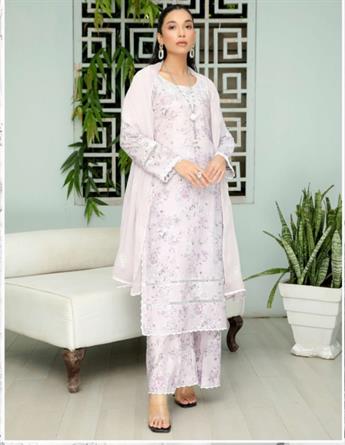 Lavendar Embroidered Chiffon Lawn 3 Piece Suit