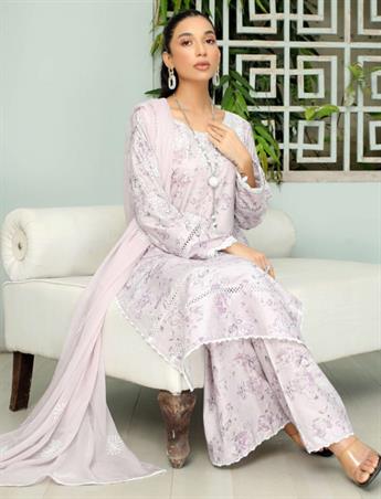 Lavendar Embroidered Chiffon Lawn 3 Piece Suit