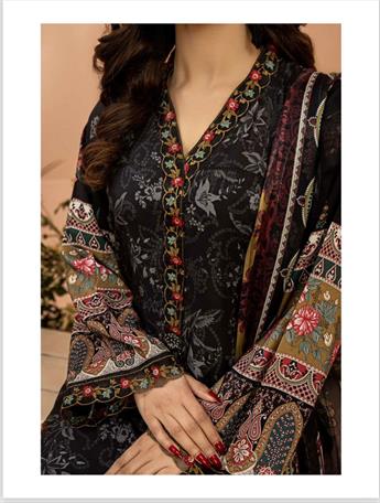 Black Digital Print Organza Lawn 3 Piece