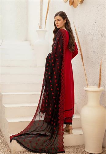 RED & Black Embroidered Chiffon Ladies Readymade