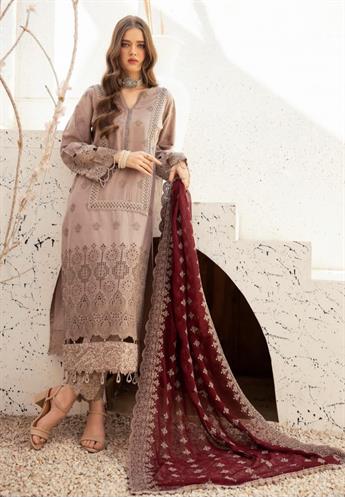 Mocca & Maroon Embroidered Chiffon Ladies Readymade