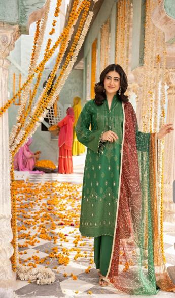 Bottle Green Embroidered Chiffon Ladies Readymade