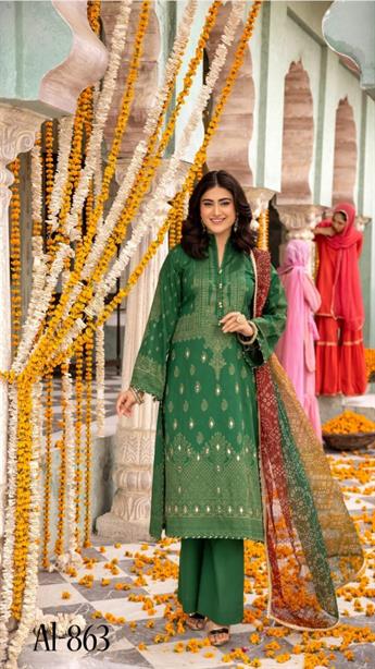Bottle Green Embroidered Chiffon Ladies Readymade
