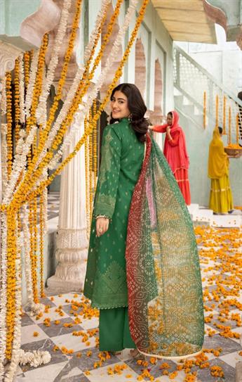 Bottle Green Embroidered Chiffon Ladies Readymade
