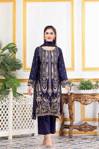 Navy Embroidered Georgette Ladies Readymade