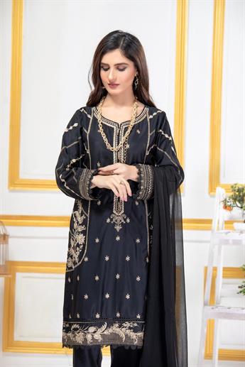Black Embroidered Georgette Ladies Readymade