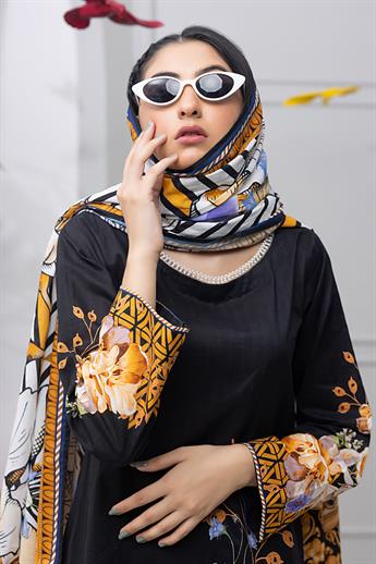 Black & Multicolour Digital Print Lawn Ladies Readymade