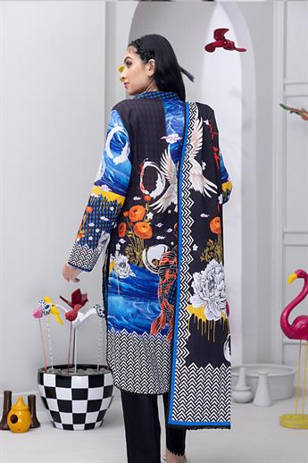 Navy & Multicolour Digital Print Lawn Ladies Readymade