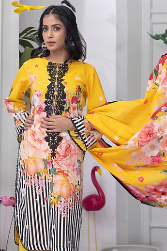 Mustard & Multicolour Digital Print Lawn Ladies Readymade