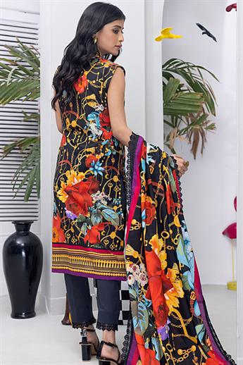 Black & Multicolour Digital Print Lawn Ladies Readymade