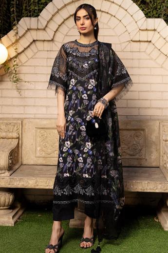 Black Embroidered Organza Ladies Readymade