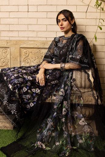 Black Embroidered Organza Ladies Readymade