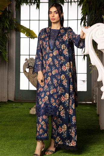Navy Embroidered Organza Ladies Readymade