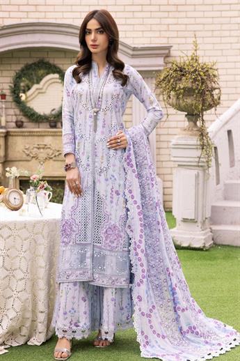 Lilac Blue Embroidered Organza Ladies Readymade