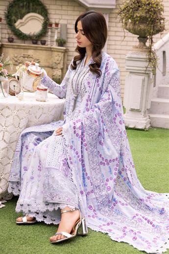 Lilac Blue Embroidered Organza Ladies Readymade